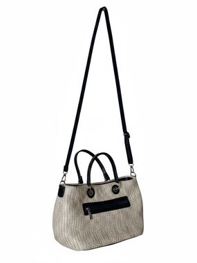 David Jones Paris Straw Tote Bag Beige Black Crossbody Shoulder Purse